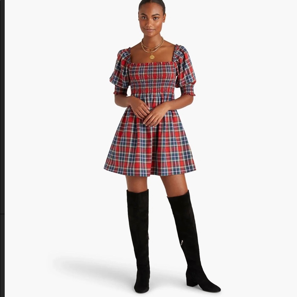 NWT The Athena Midi Sleeve Nap Dress in Red Tartan, Size Small